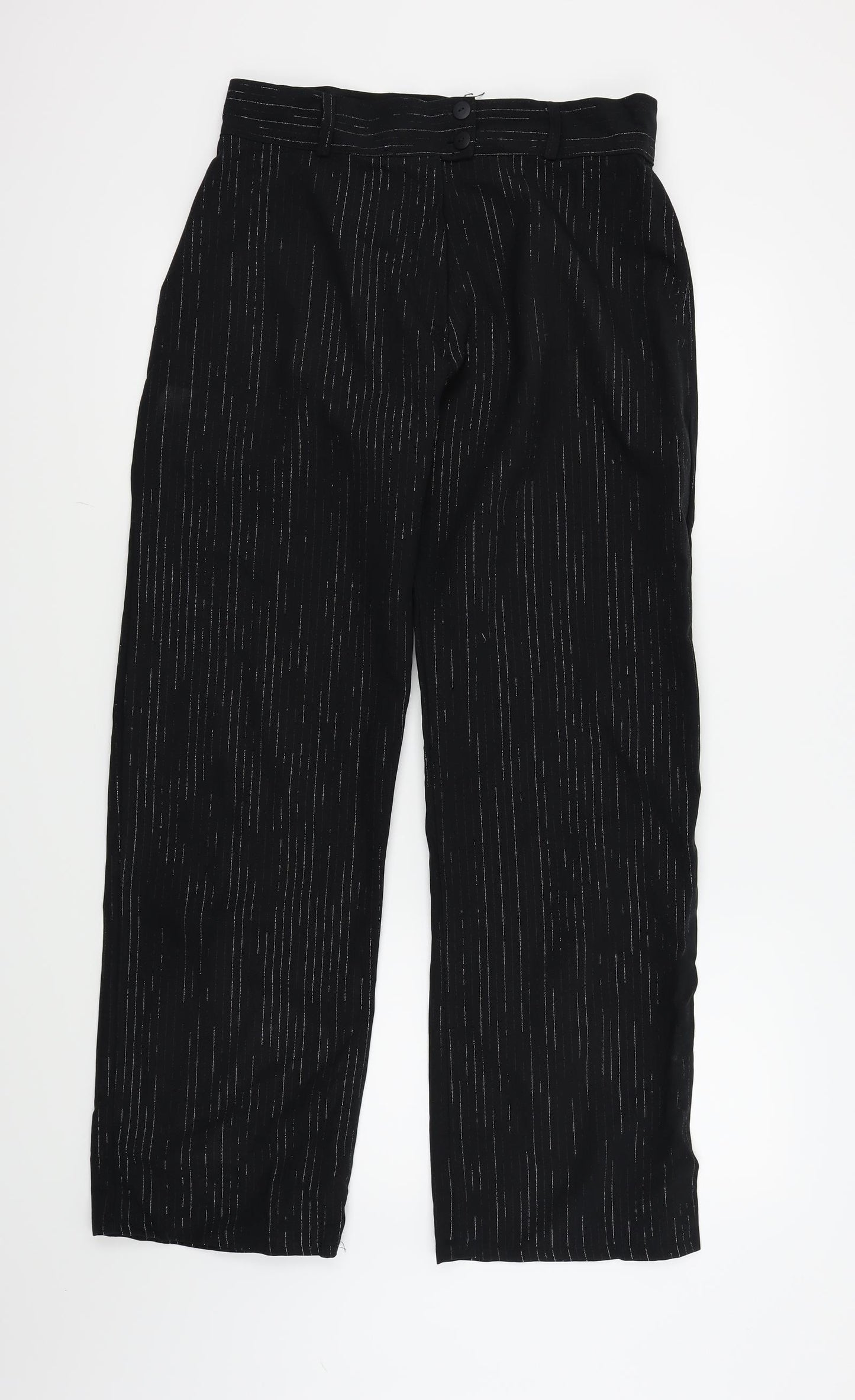 Preworn Womens Black   Trousers  Size 16 L30 in - Silver Metallised Fibre