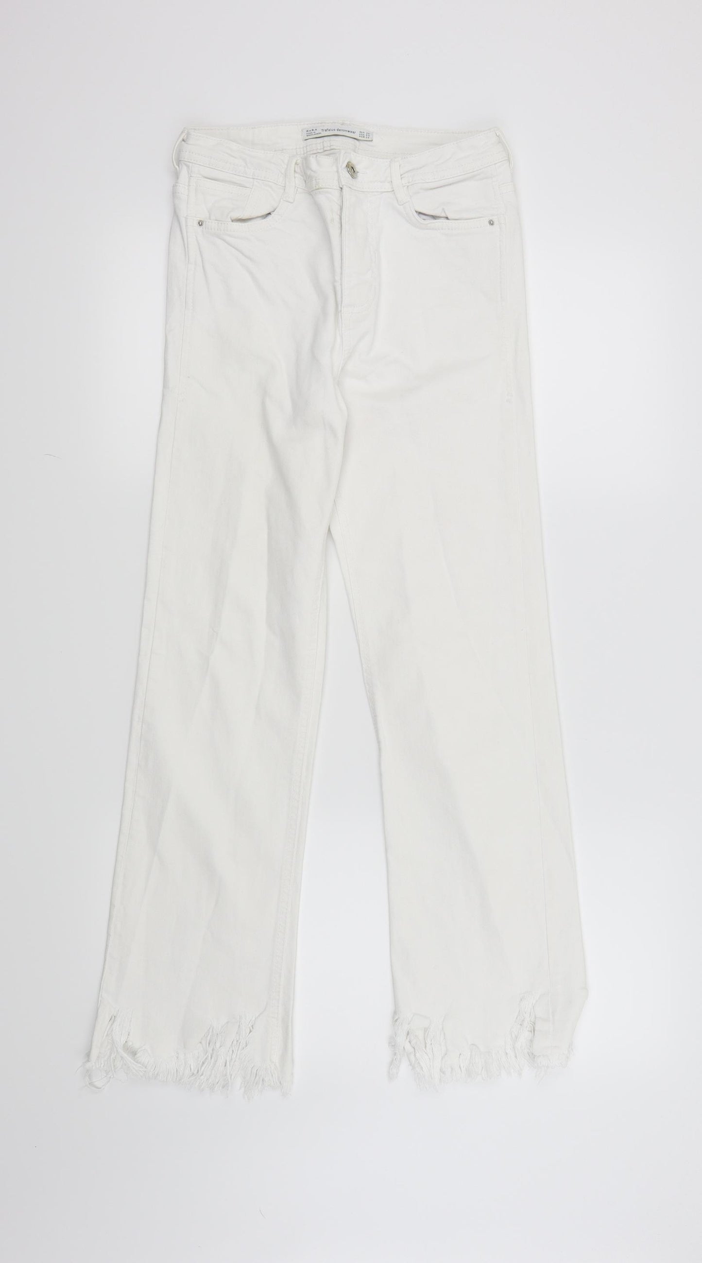 Zara Womens White Paisley  Straight Jeans Size 8 L26 in