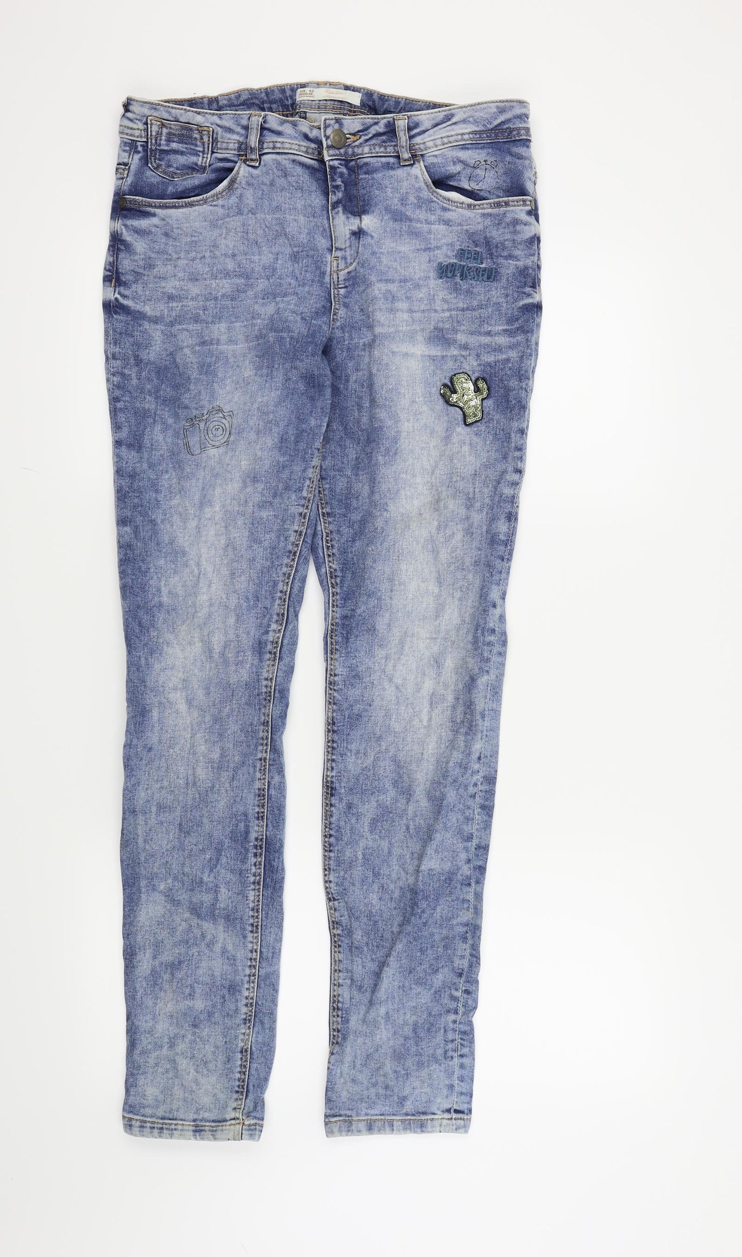 Clockhouse Womens Blue   Straight Jeans Size 14 L30 in - Embroidered Details