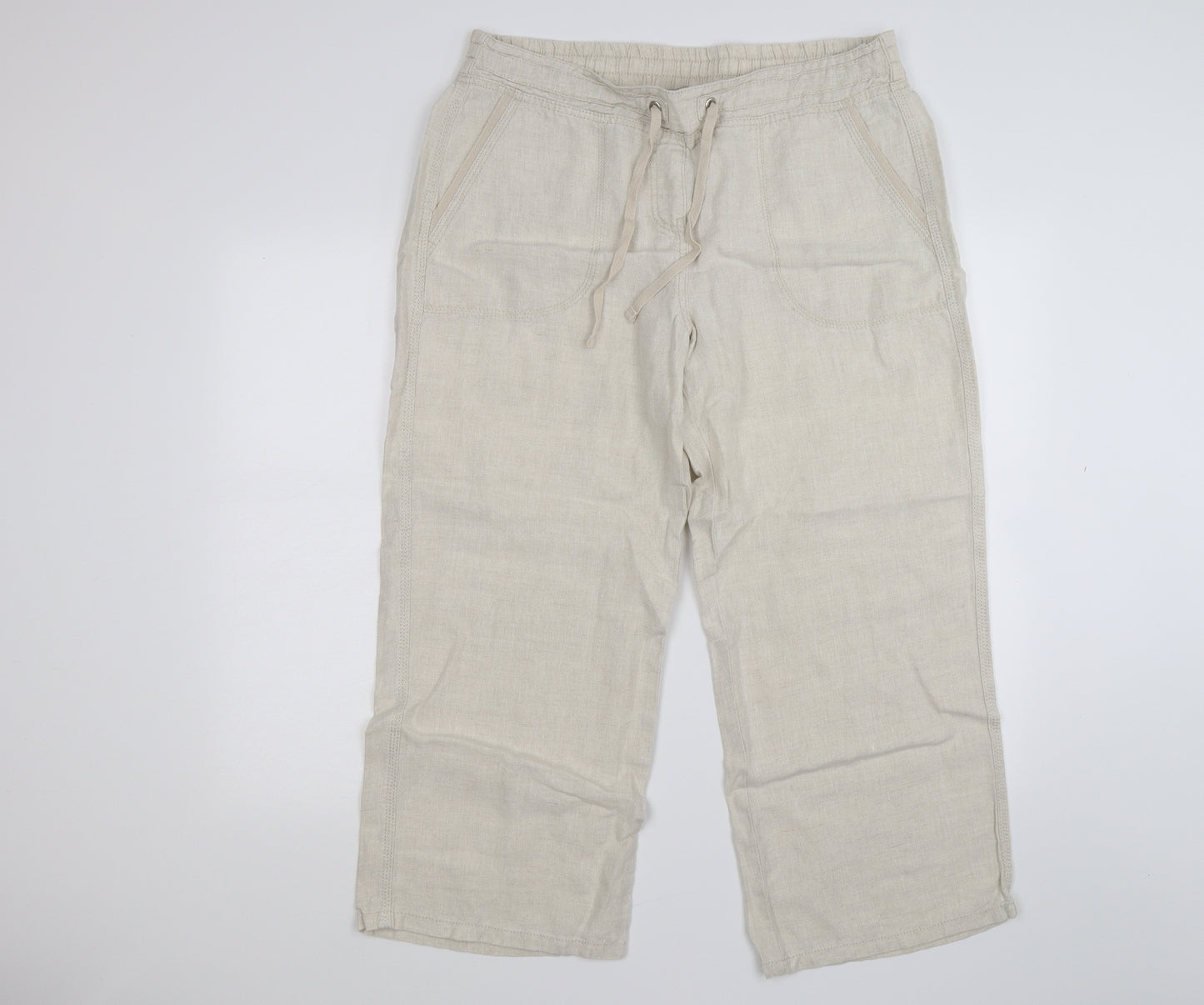 Marks and Spencer Womens Beige   Cropped Trousers Size 16 L24 in