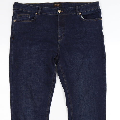 F&F Womens Blue  Denim Straight Jeans Size 16 L27 in