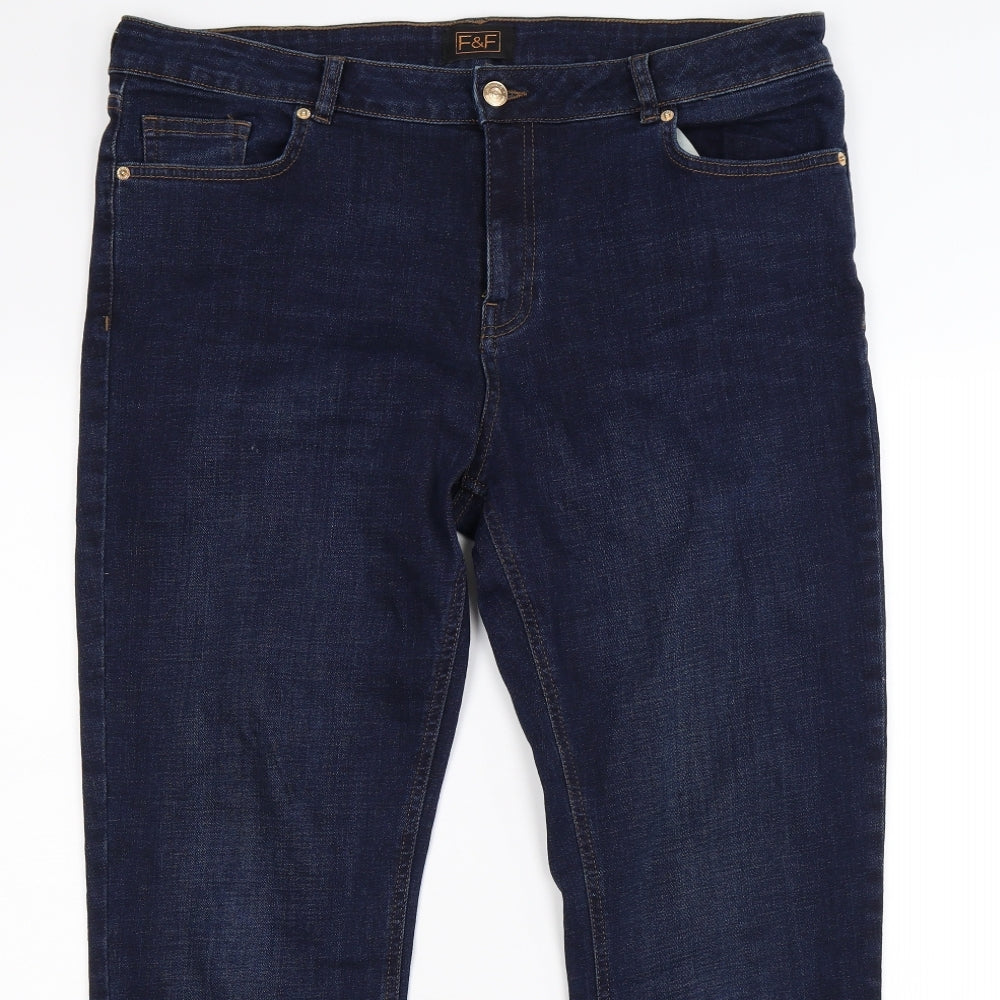 F&F Womens Blue  Denim Straight Jeans Size 16 L27 in