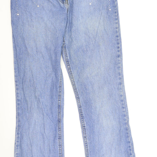 Preworn Womens Blue  Denim Bootcut Jeans Size 12 L29 in - stars