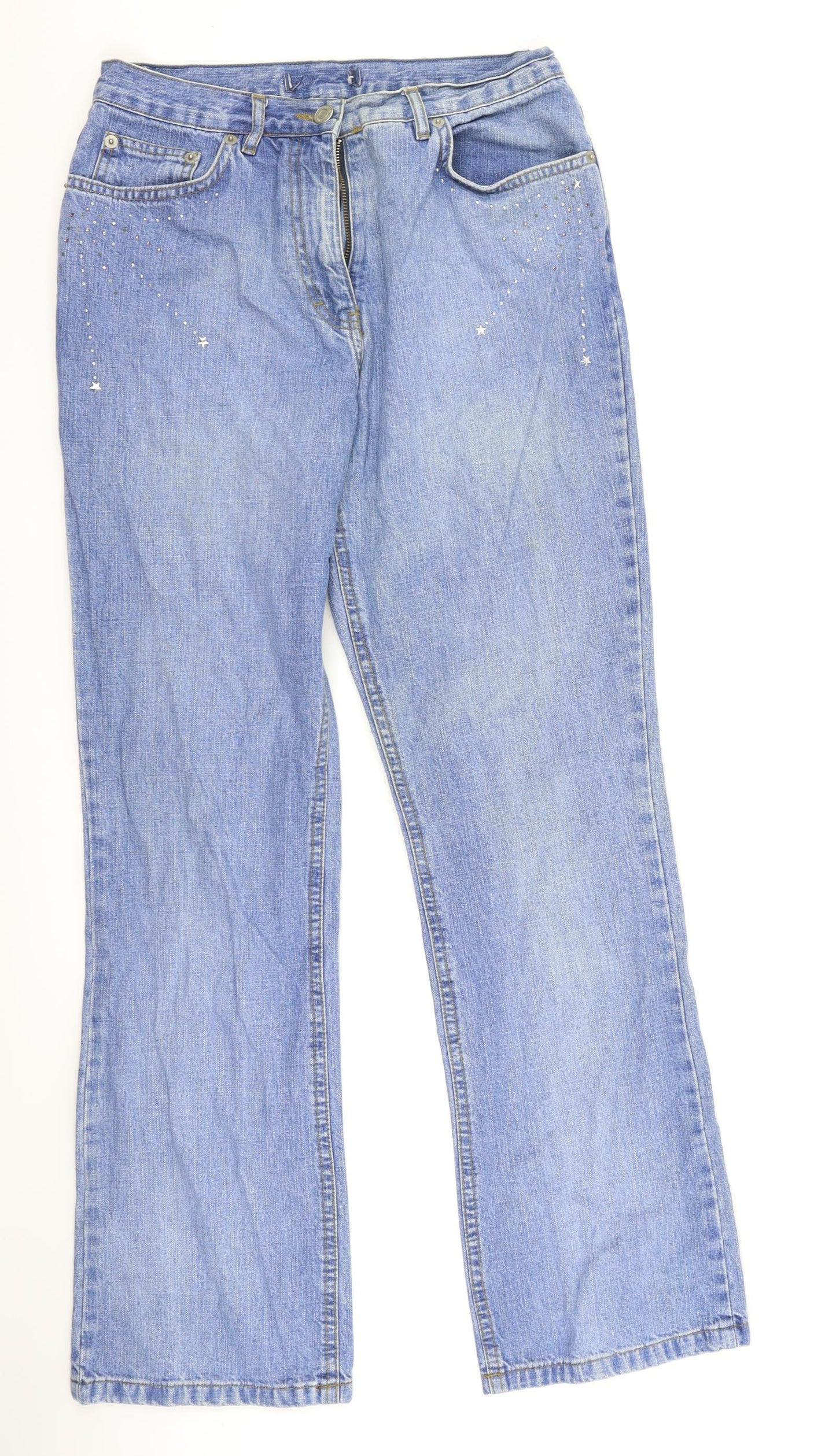 Preworn Womens Blue  Denim Bootcut Jeans Size 12 L29 in - stars