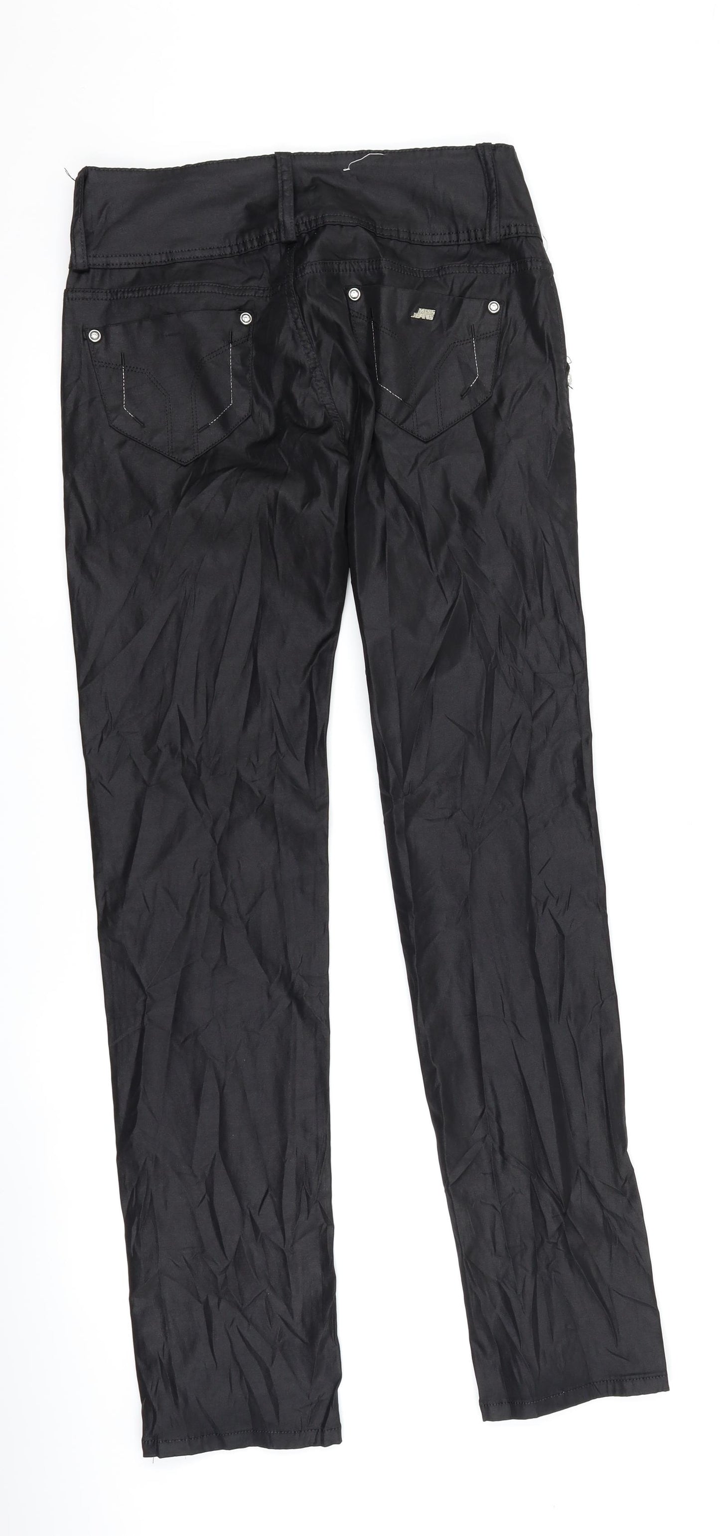 CTM moda Womens Black   Trousers  Size 29 in L30 in - Wet Look