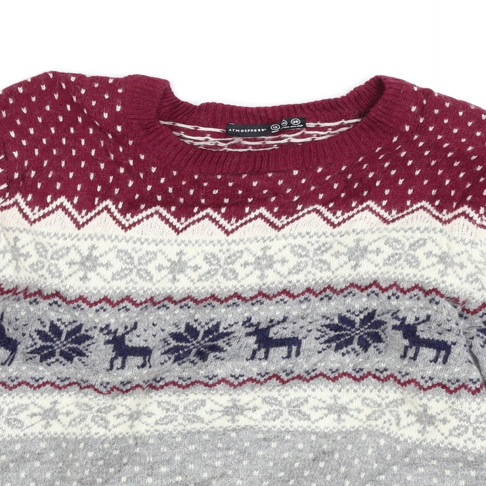 Atmosphere Womens Grey Geometric  Pullover Jumper Size 12  - Christmas