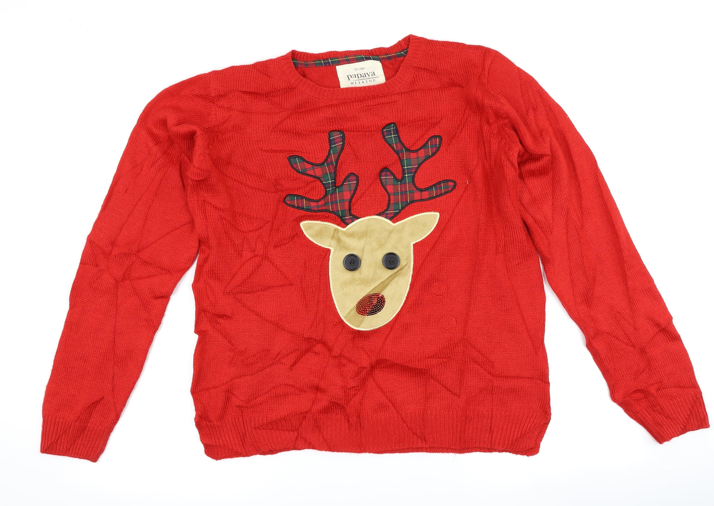 Papaya Womens Red   Pullover Jumper Size M  - Christmas Reindeer