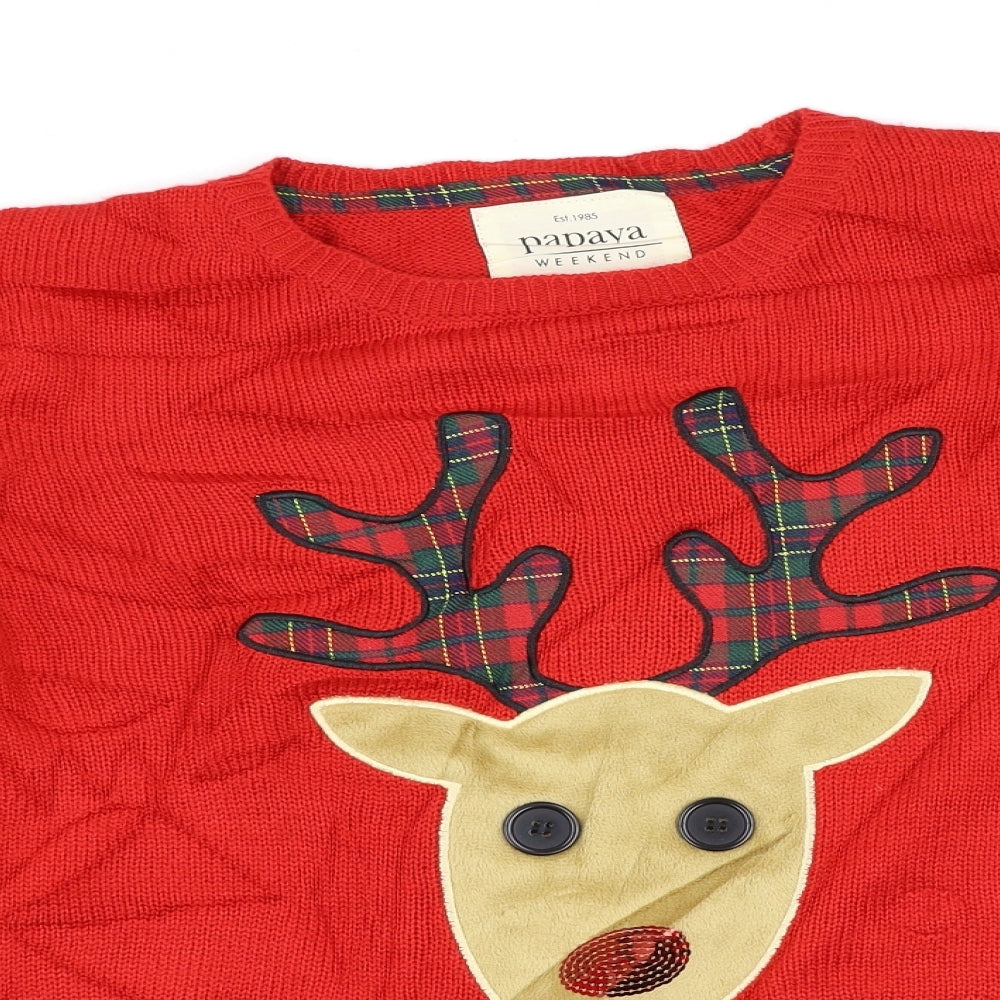 Papaya Womens Red   Pullover Jumper Size M  - Christmas Reindeer