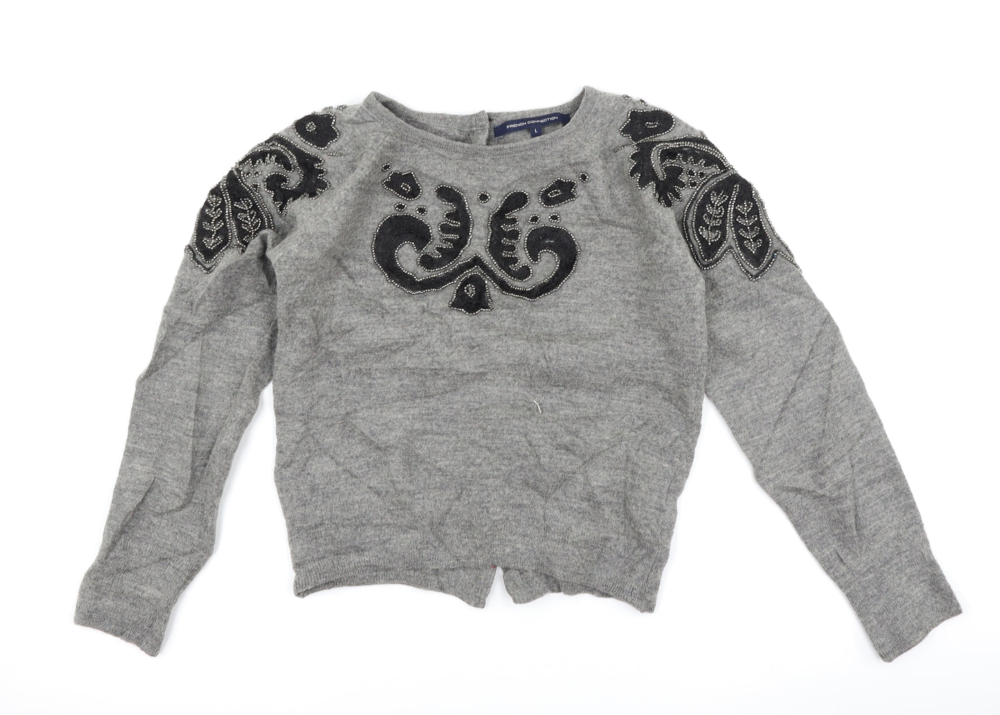 French Connection Womens Grey Geometric  Pullover Jumper Size L