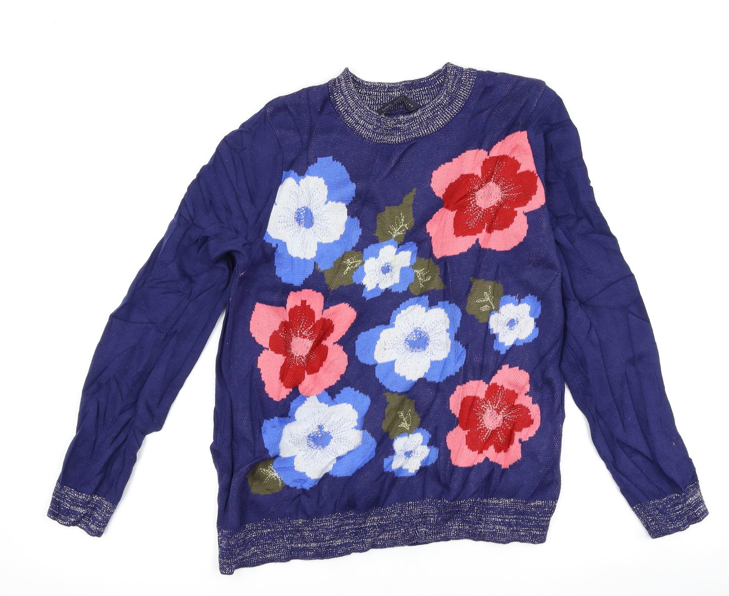 Marks and Spencer Womens Blue Fair Isle  Pullover Jumper Size 12
