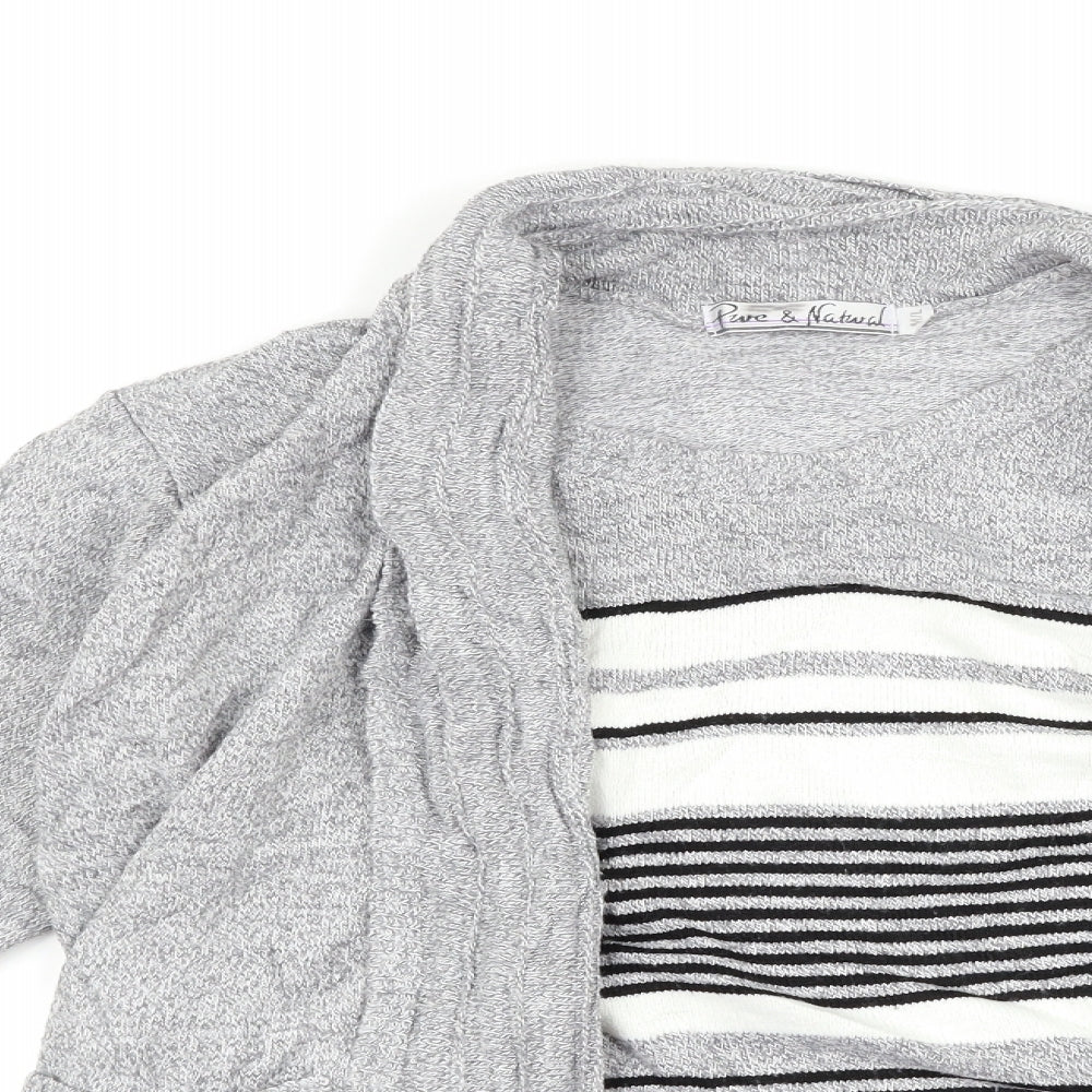 Pure & Natural Womens Grey Striped  Basic T-Shirt Size M  - top and cardigan in one