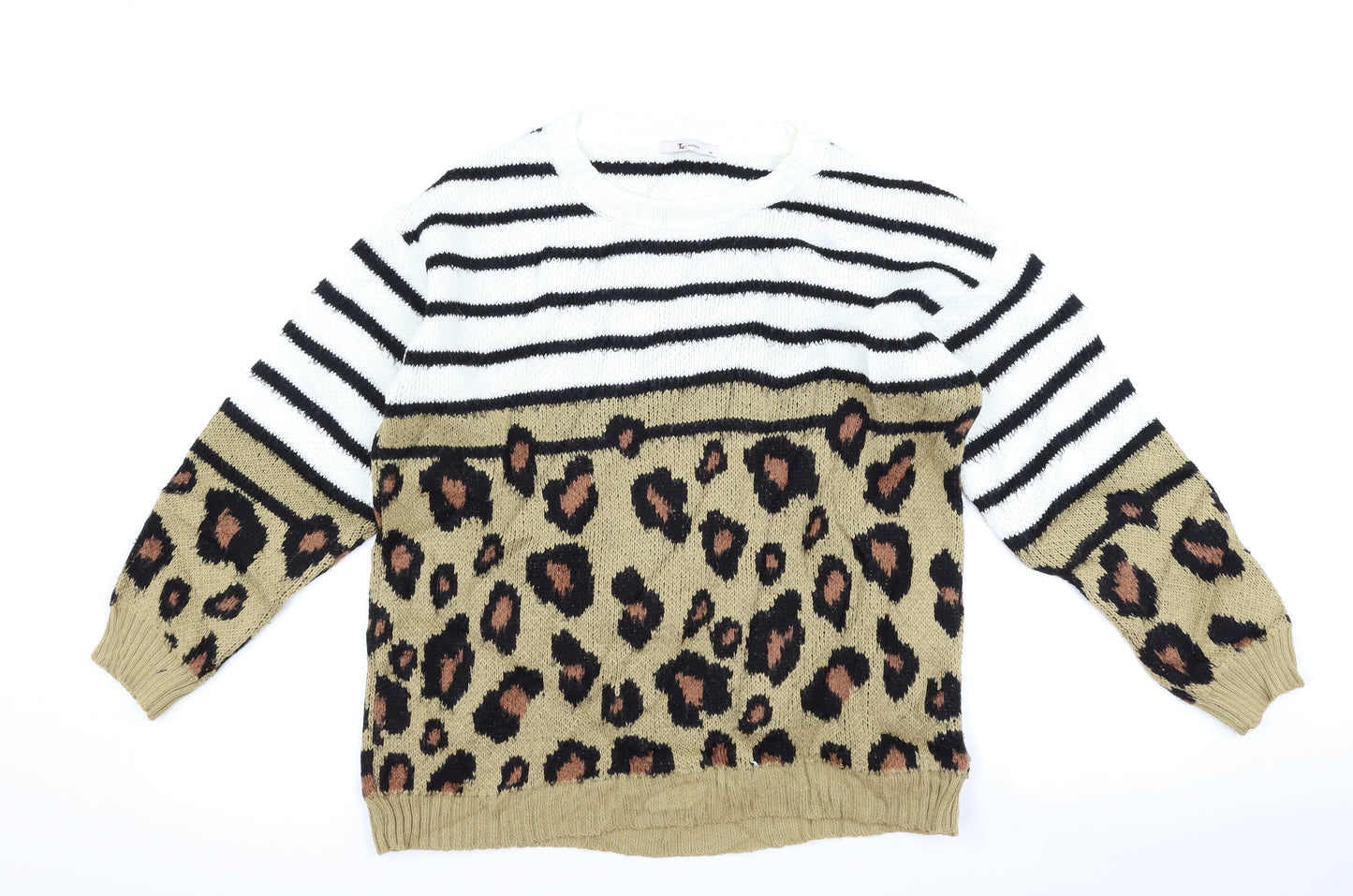 TU Womens Brown Animal Print  Pullover Jumper Size 14  - white and blue stripes