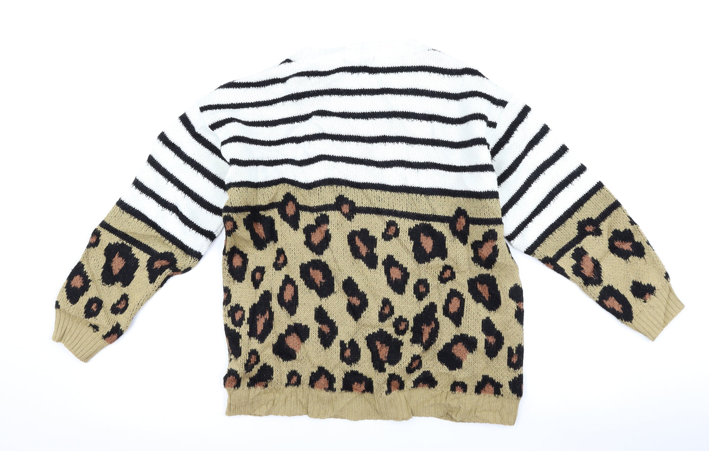 TU Womens Brown Animal Print  Pullover Jumper Size 14  - white and blue stripes