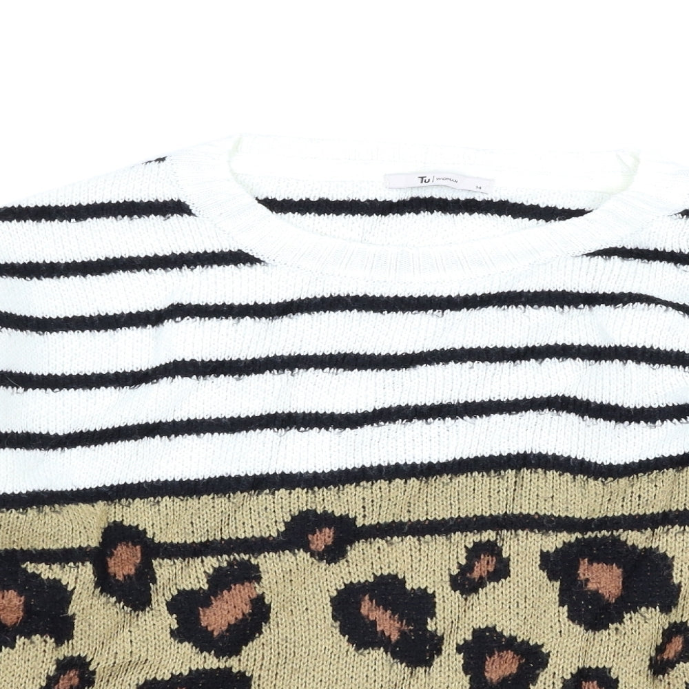 TU Womens Brown Animal Print  Pullover Jumper Size 14  - white and blue stripes