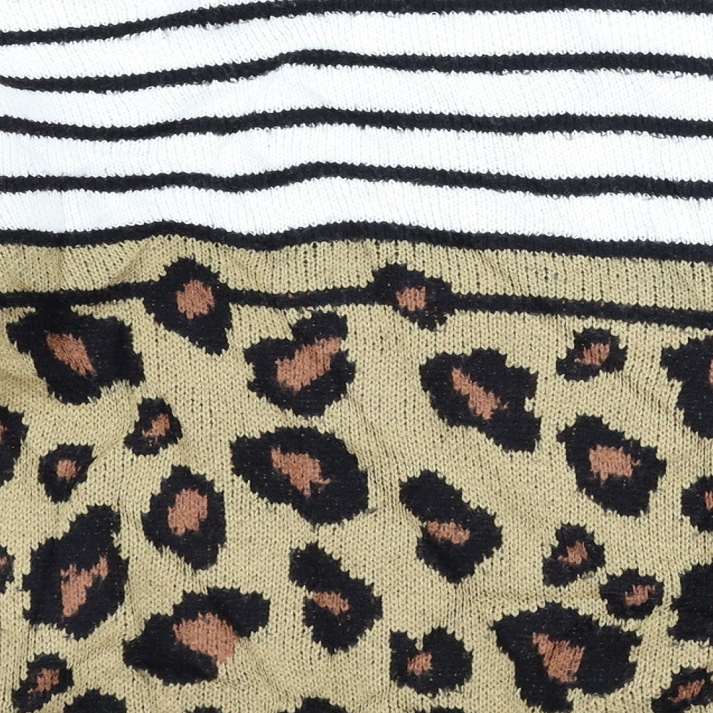 TU Womens Brown Animal Print  Pullover Jumper Size 14  - white and blue stripes