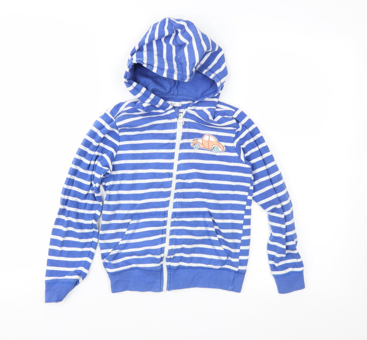 Preworn Boys Blue Striped Full Zip Hoodie Size 8 Years