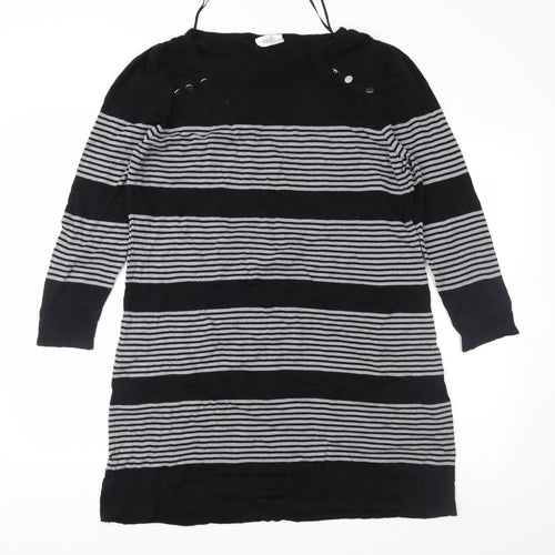 Wallis Womens Black Striped Knit Jumper Dress  Size L
