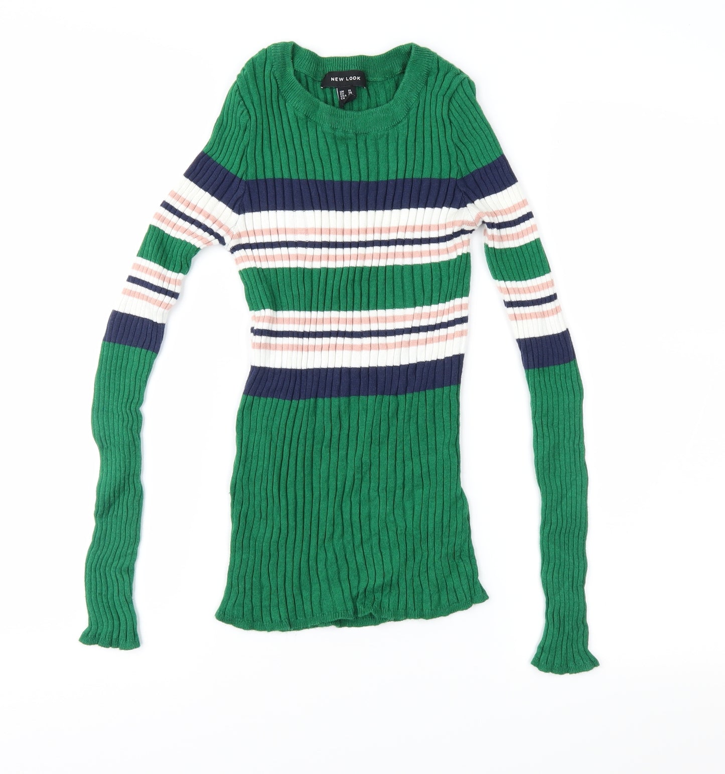 New Look Womens Green Striped Knit Pullover Jumper Size 10