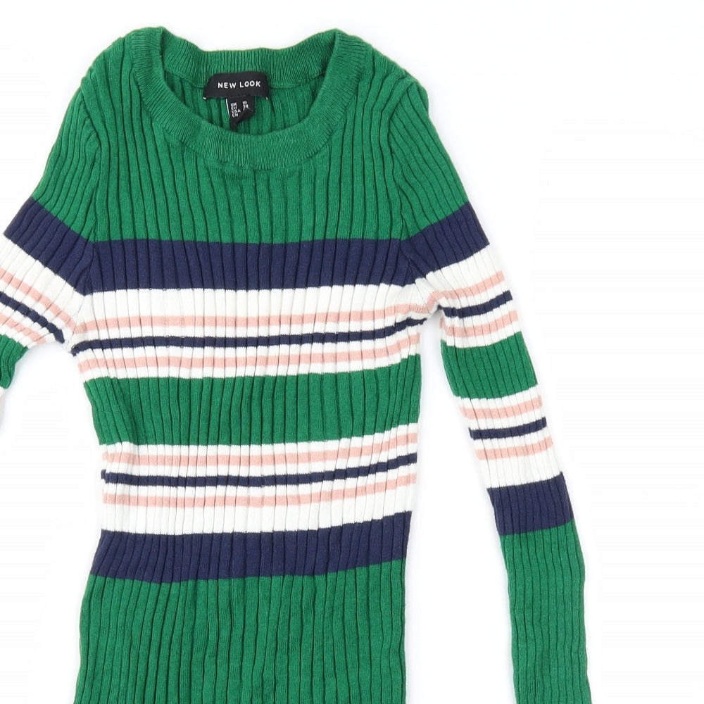 New Look Womens Green Striped Knit Pullover Jumper Size 10