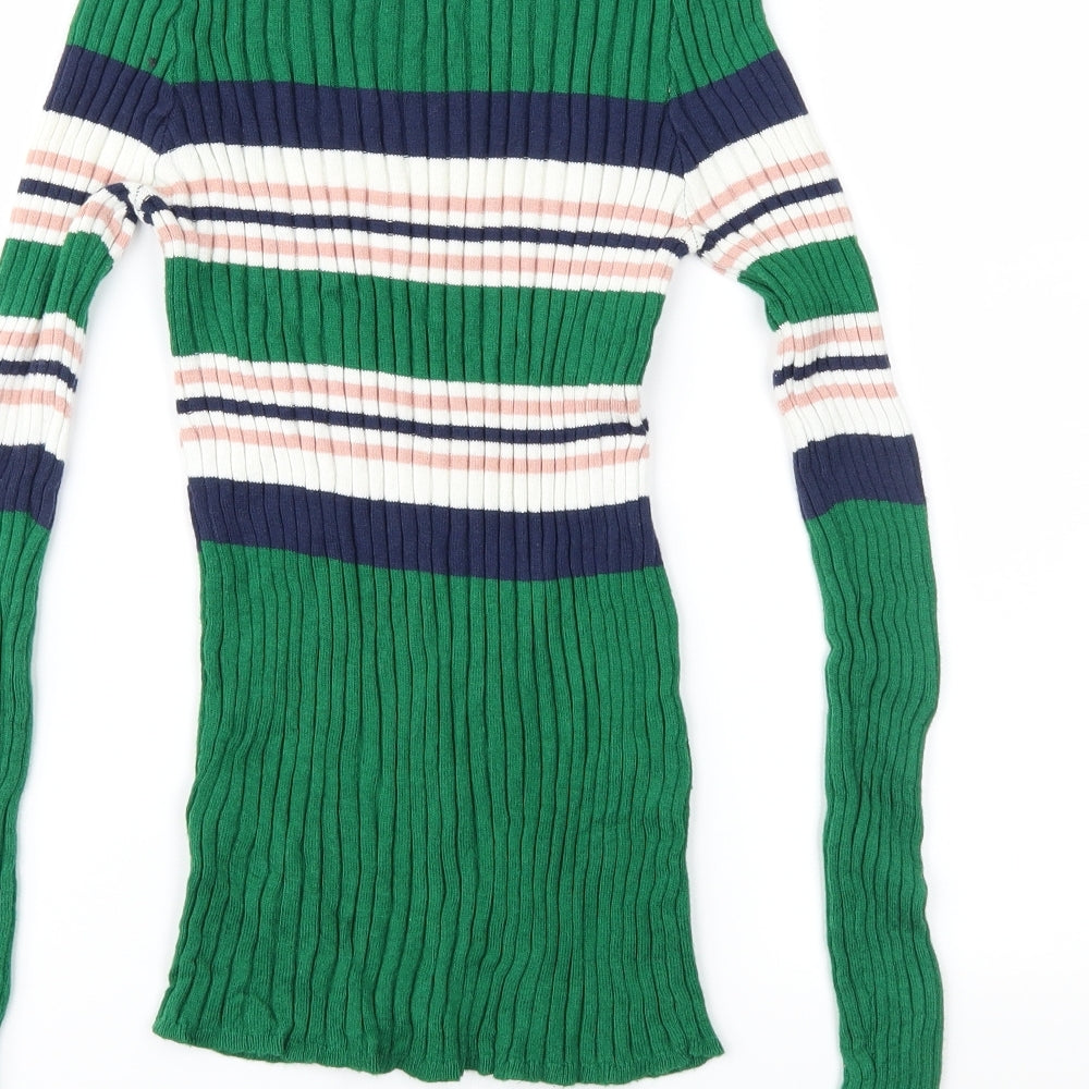 New Look Womens Green Striped Knit Pullover Jumper Size 10