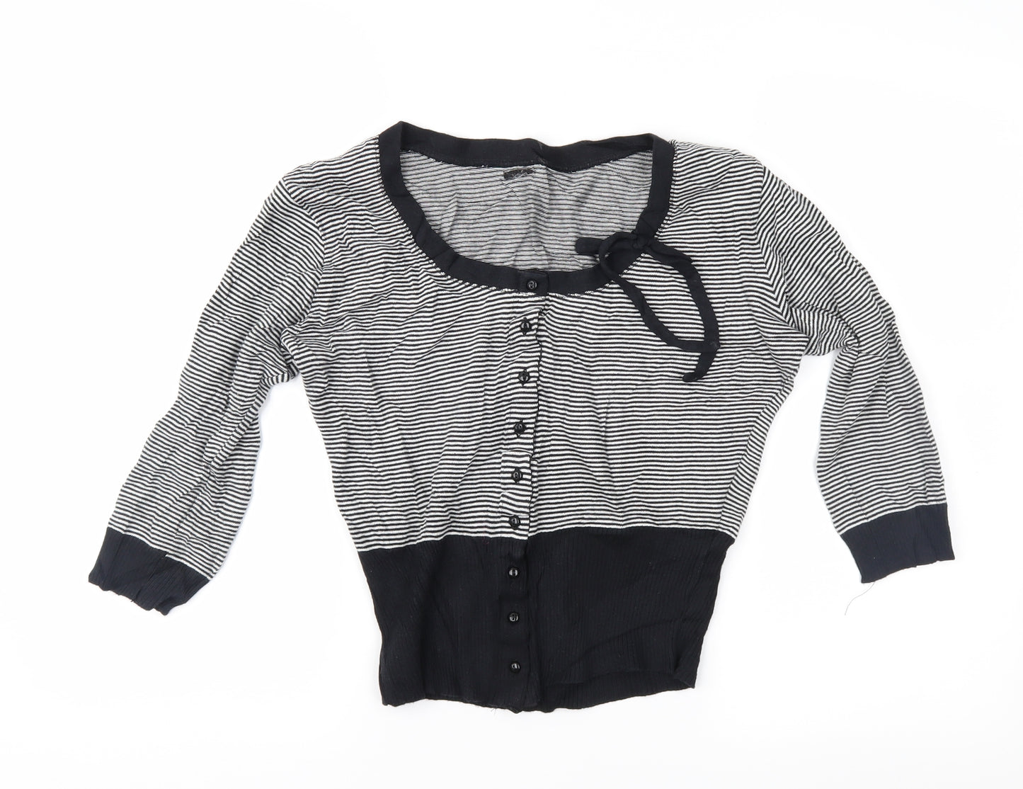 Preworn Womens Black Striped Knit Cardigan Jumper Size L