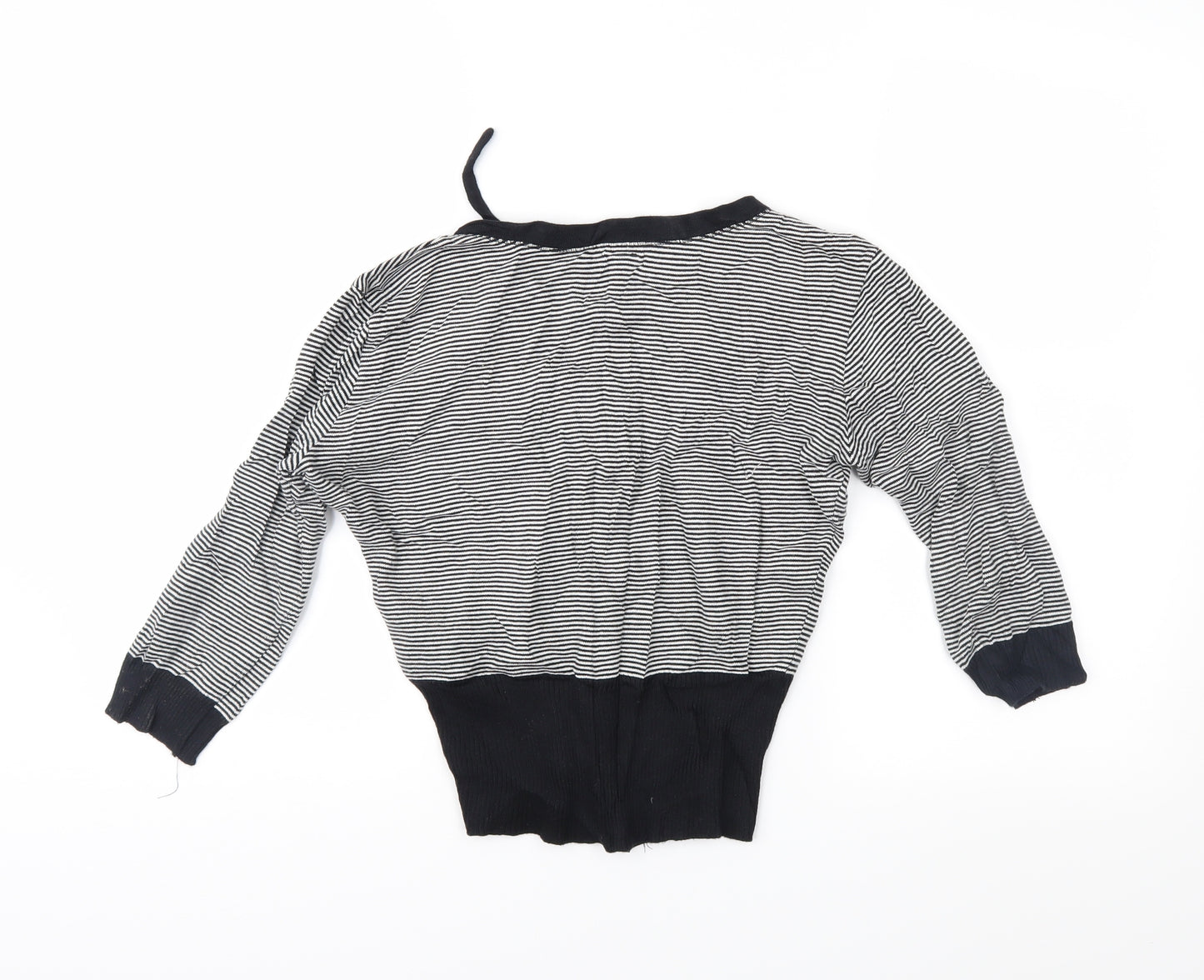 Preworn Womens Black Striped Knit Cardigan Jumper Size L