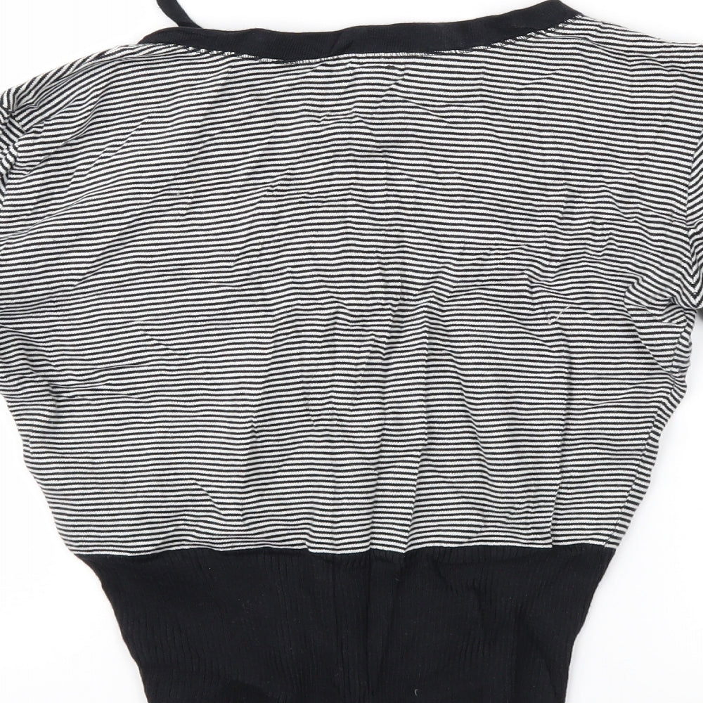 Preworn Womens Black Striped Knit Cardigan Jumper Size L
