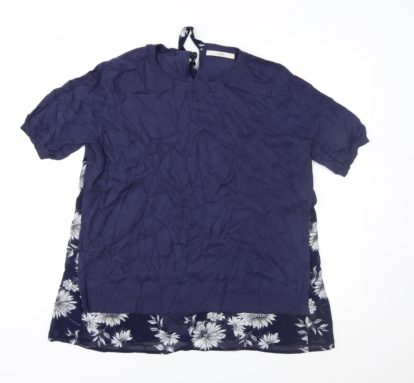 George Womens Blue Floral Knit Pullover Jumper Size 16