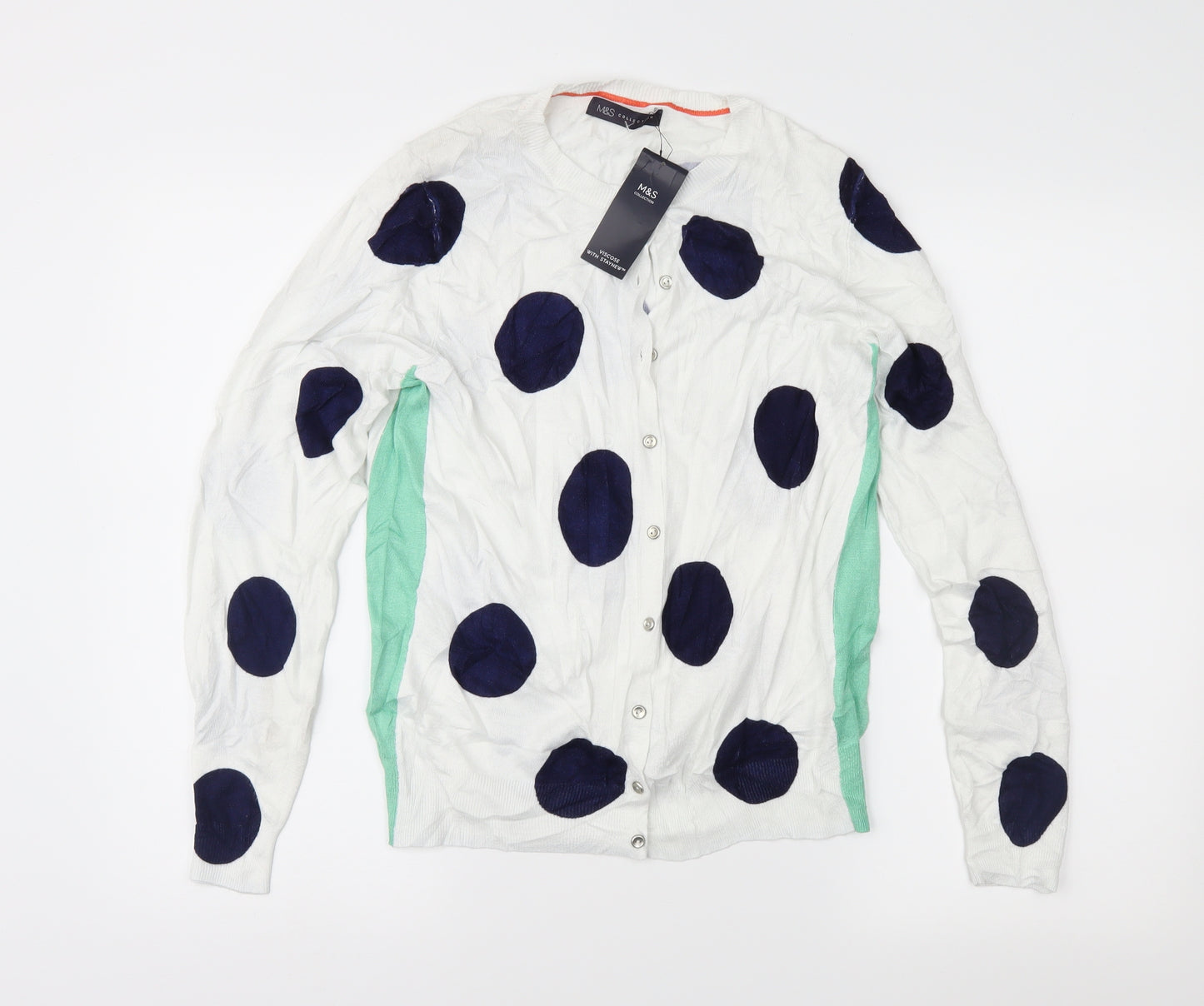 Marks and Spencer Womens White Polka Dot Knit Cardigan Jumper Size 14