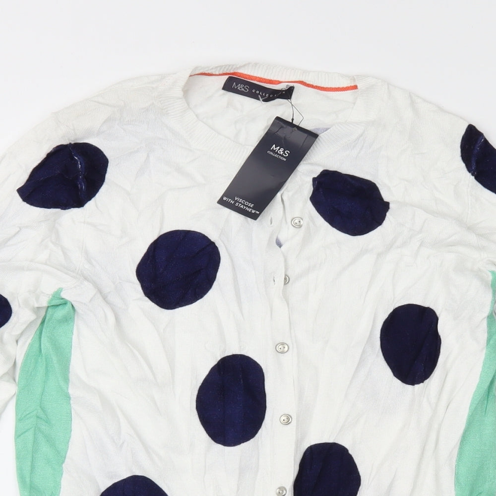 Marks and Spencer Womens White Polka Dot Knit Cardigan Jumper Size 14
