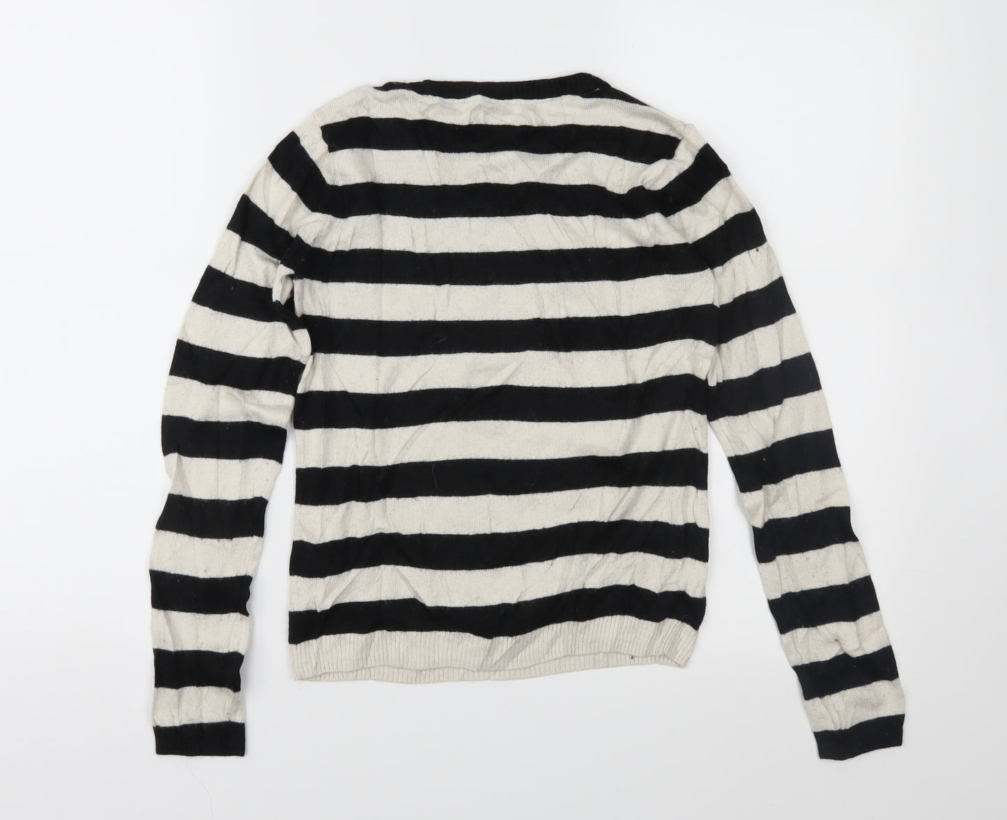 Marks and Spencer Girls Black Striped Knit Pullover Jumper Size 11-12 Years  - Horse