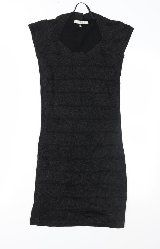 Front view of Atmosphere women’s black knit jumper dress, size UK 8