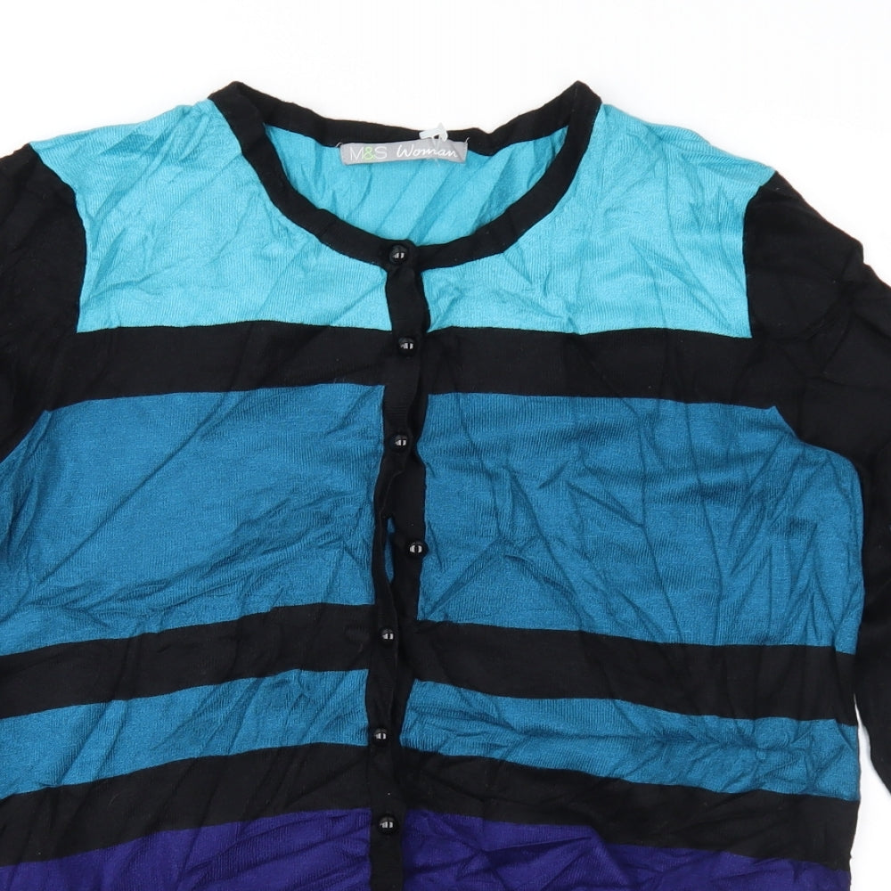 Marks and Spencer Womens Blue Striped Knit Cardigan Jumper Size 12