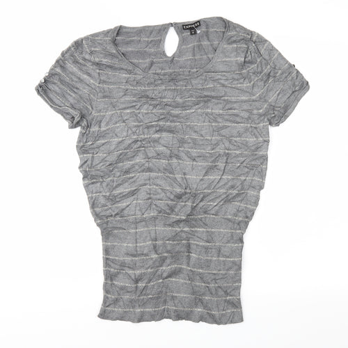 Express Womens Grey Striped Knit Pullover Jumper Size M