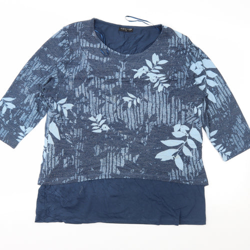 Viz A Viz Womens Blue Floral Knit Pullover Jumper Size M