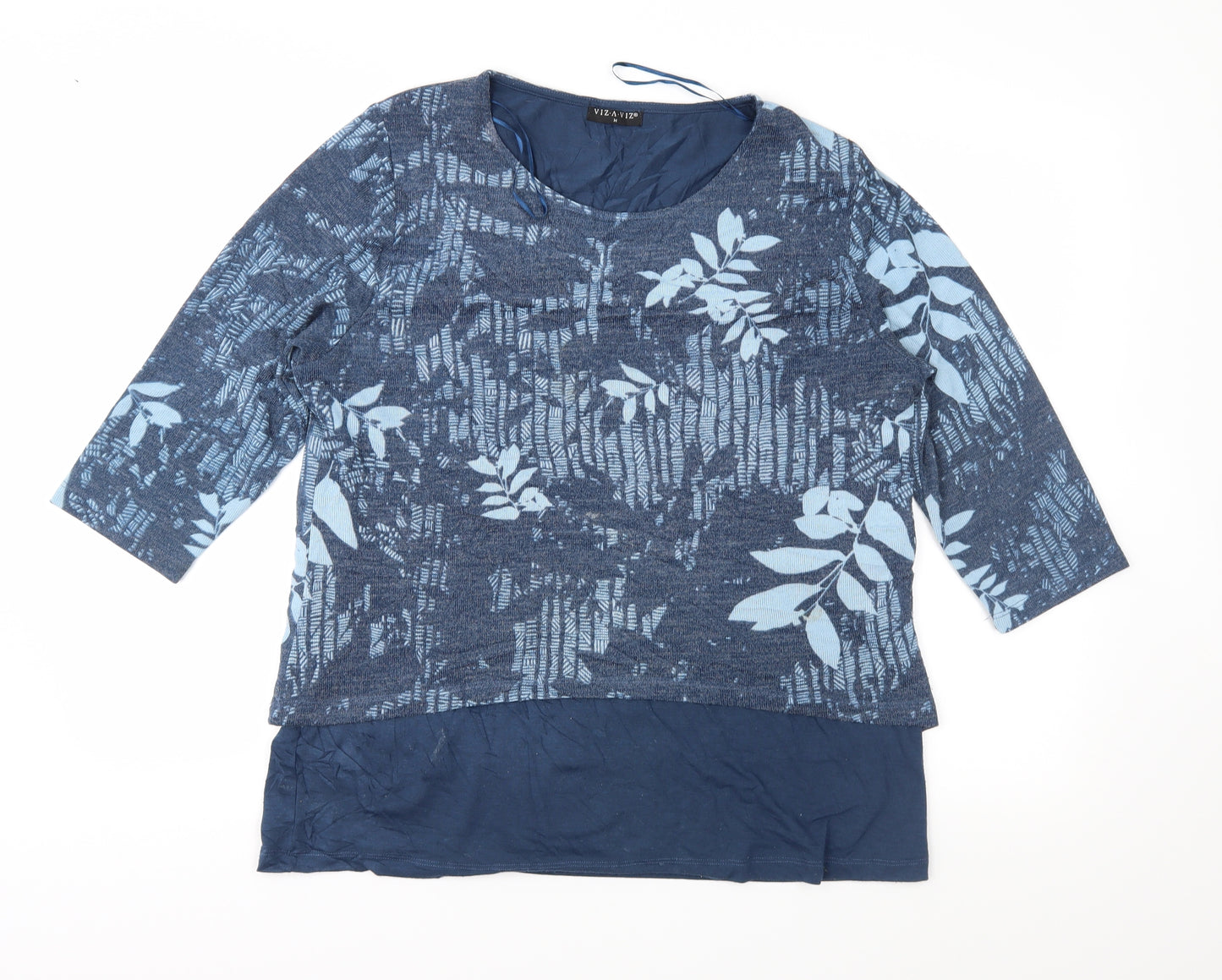Viz A Viz Womens Blue Floral Knit Pullover Jumper Size M