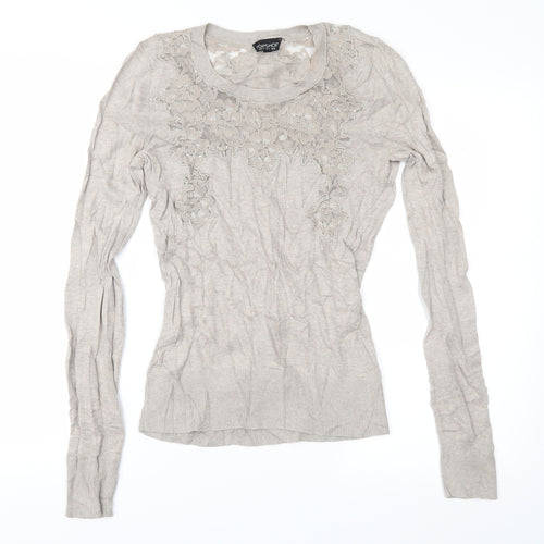 Topshop Womens Brown Floral Knit Pullover Jumper Size 8