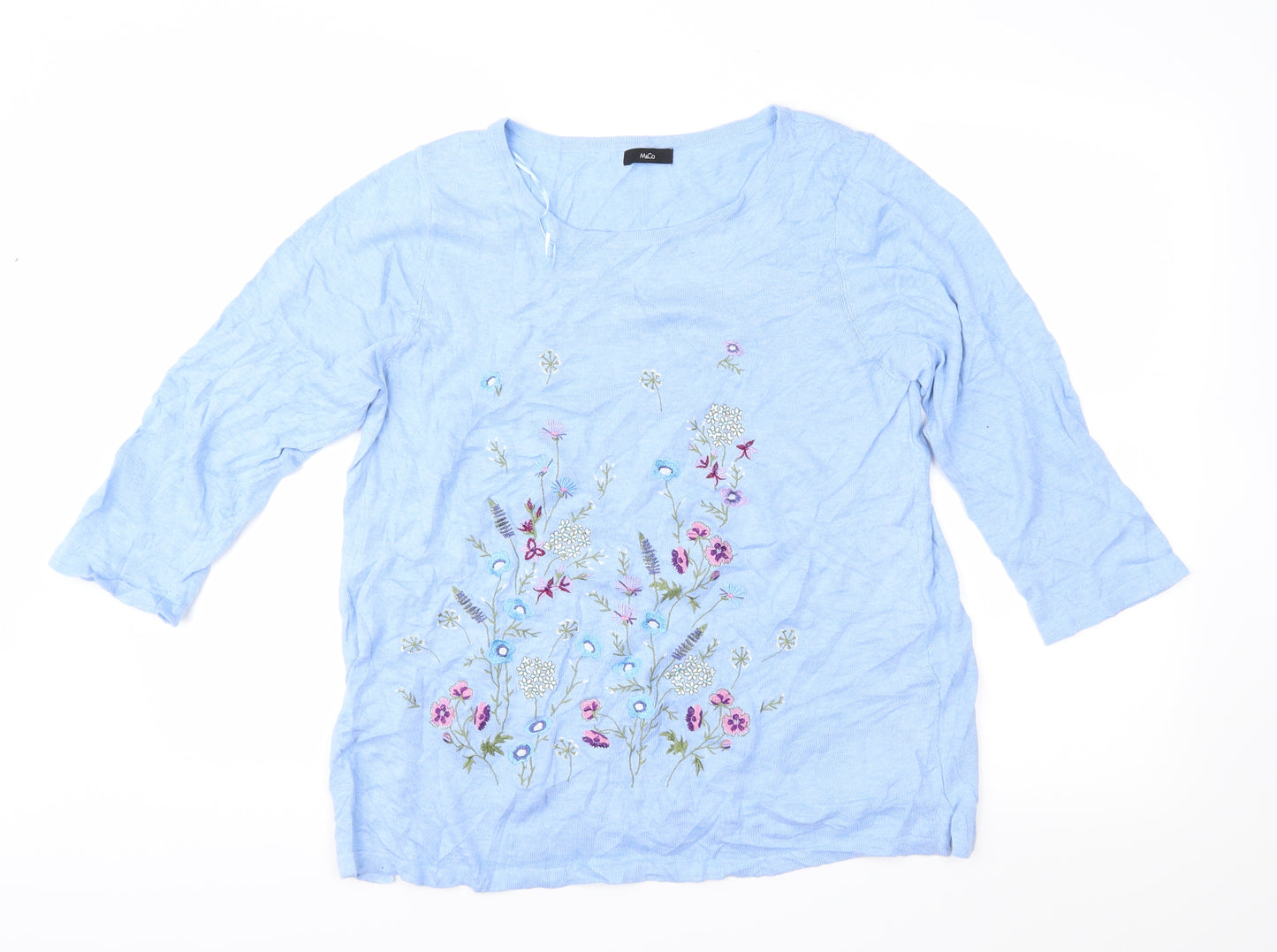 M&Co Womens Blue Floral Knit Pullover Jumper Size 16