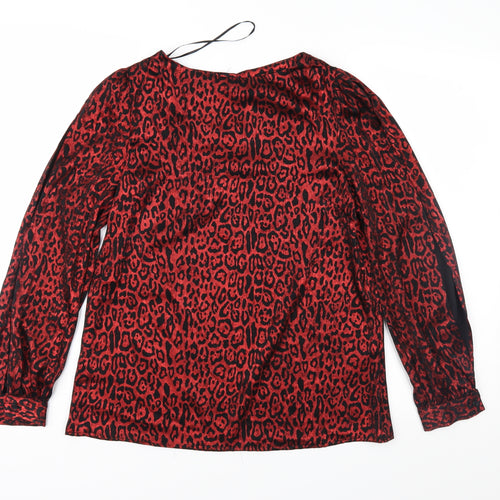 Peacocks Womens Red Animal Print  Basic Blouse Size 8
