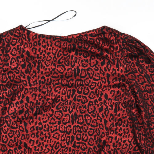 Peacocks Womens Red Animal Print  Basic Blouse Size 8
