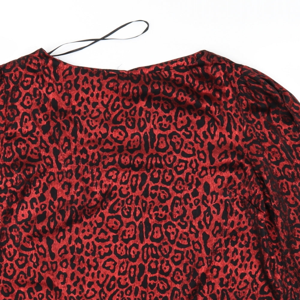 Peacocks Womens Red Animal Print  Basic Blouse Size 8