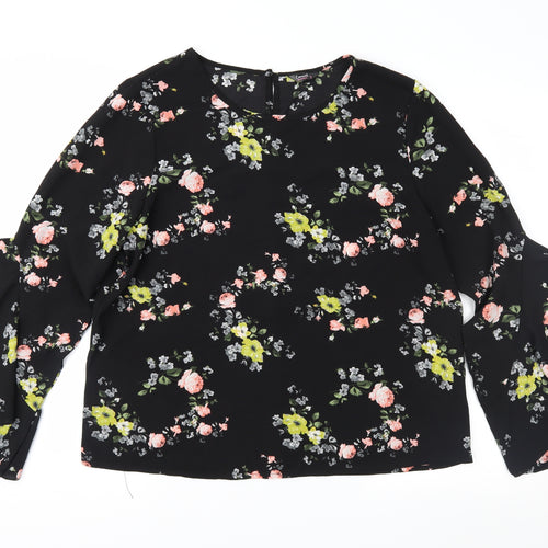 Casual Twenty4 Womens Black Floral  Basic Blouse Size 14