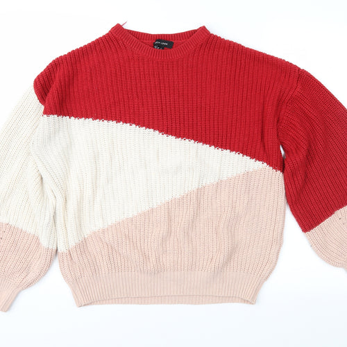 New Look Womens Red Geometric Knit Pullover Jumper Size S
