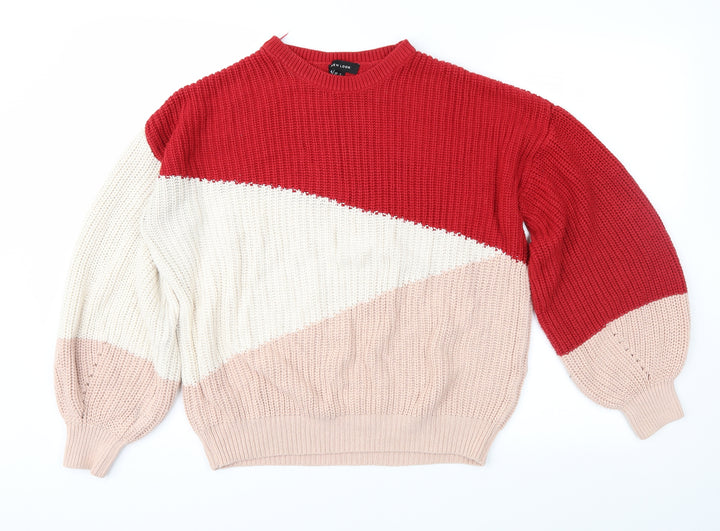 New Look Womens Red Geometric Knit Pullover Jumper Size S