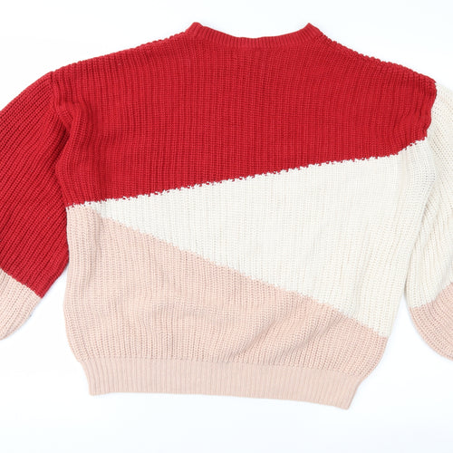 New Look Womens Red Geometric Knit Pullover Jumper Size S