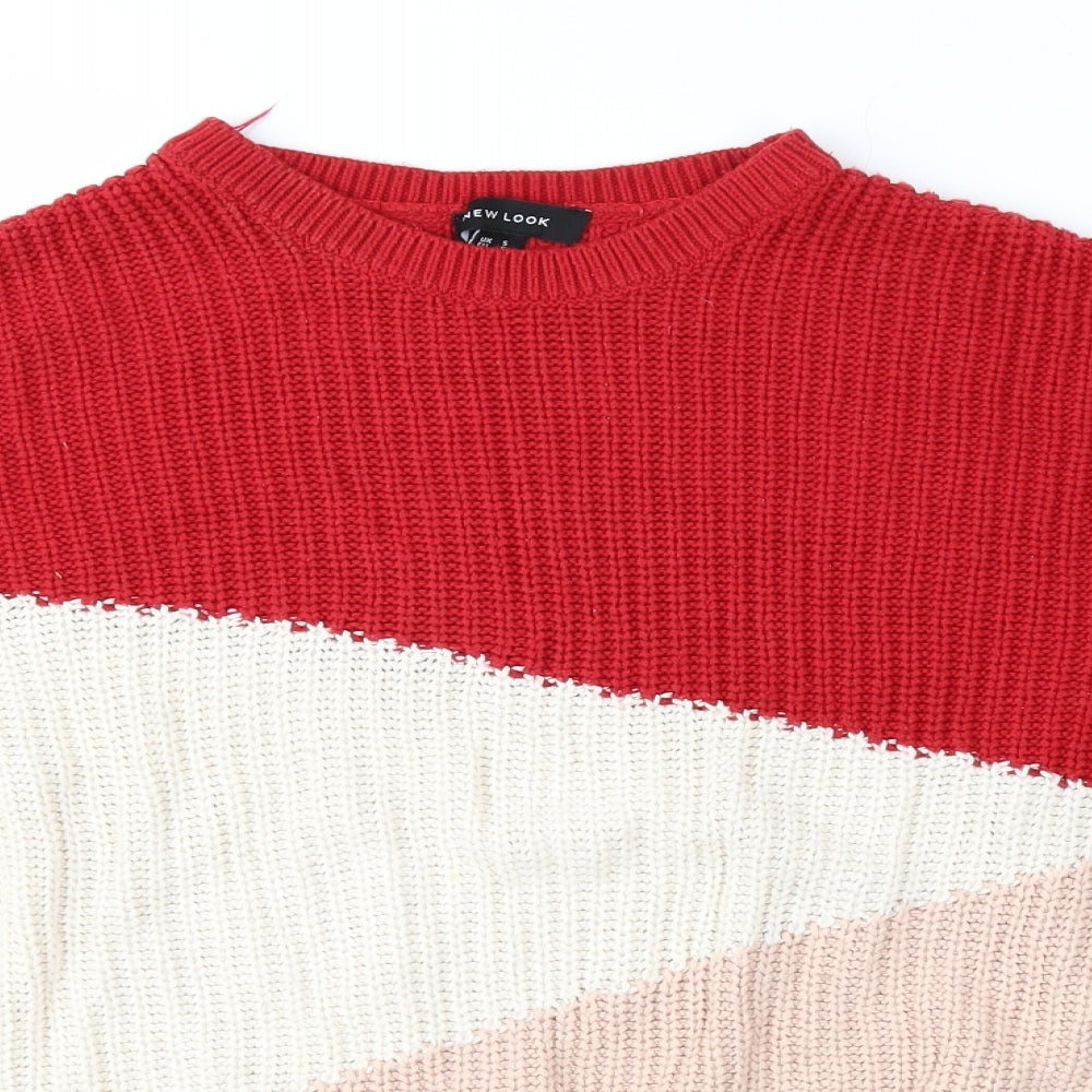 New Look Womens Red Geometric Knit Pullover Jumper Size S
