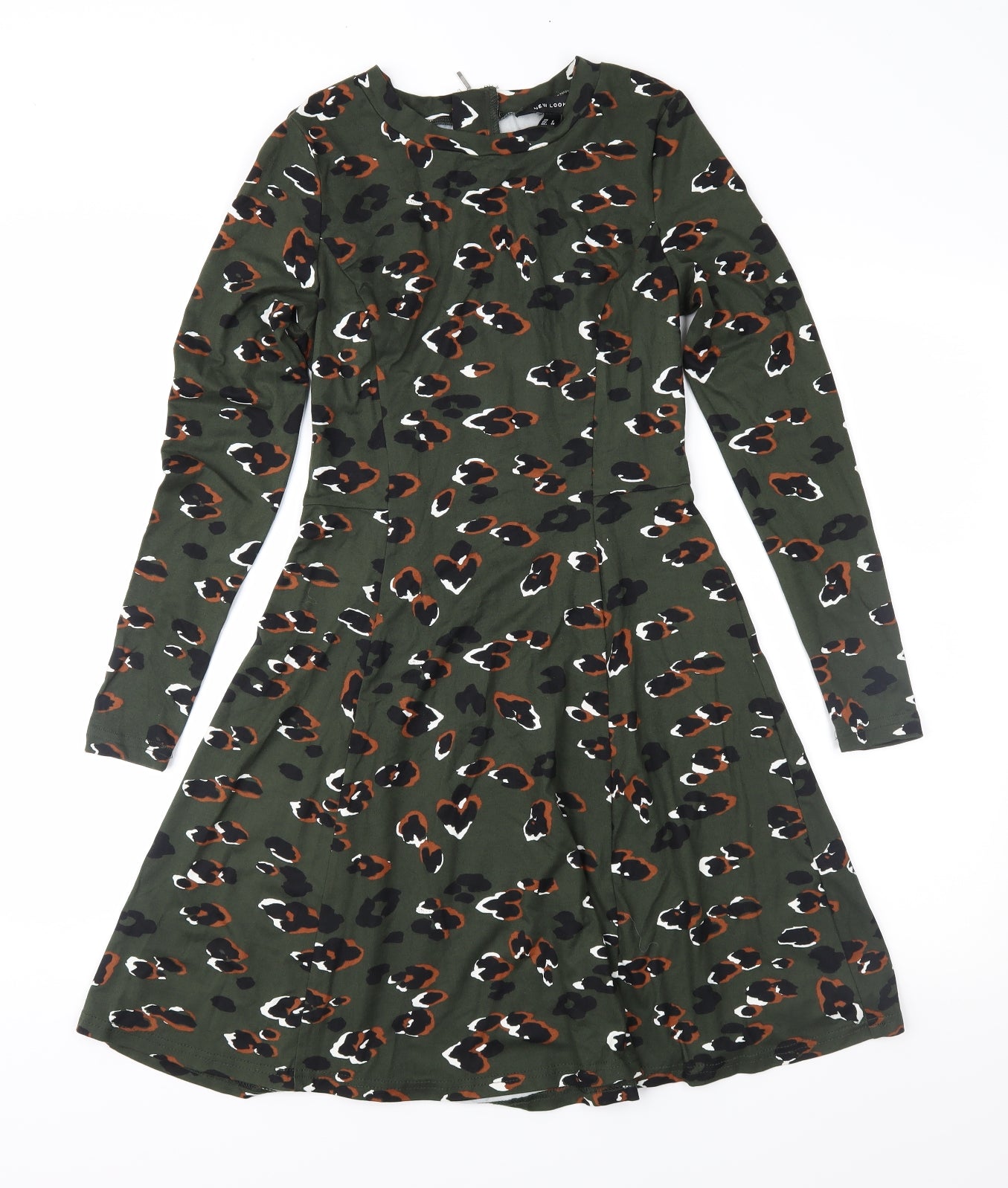 New Look Womens Green Animal Print Jersey Fit & Flare  Size 6