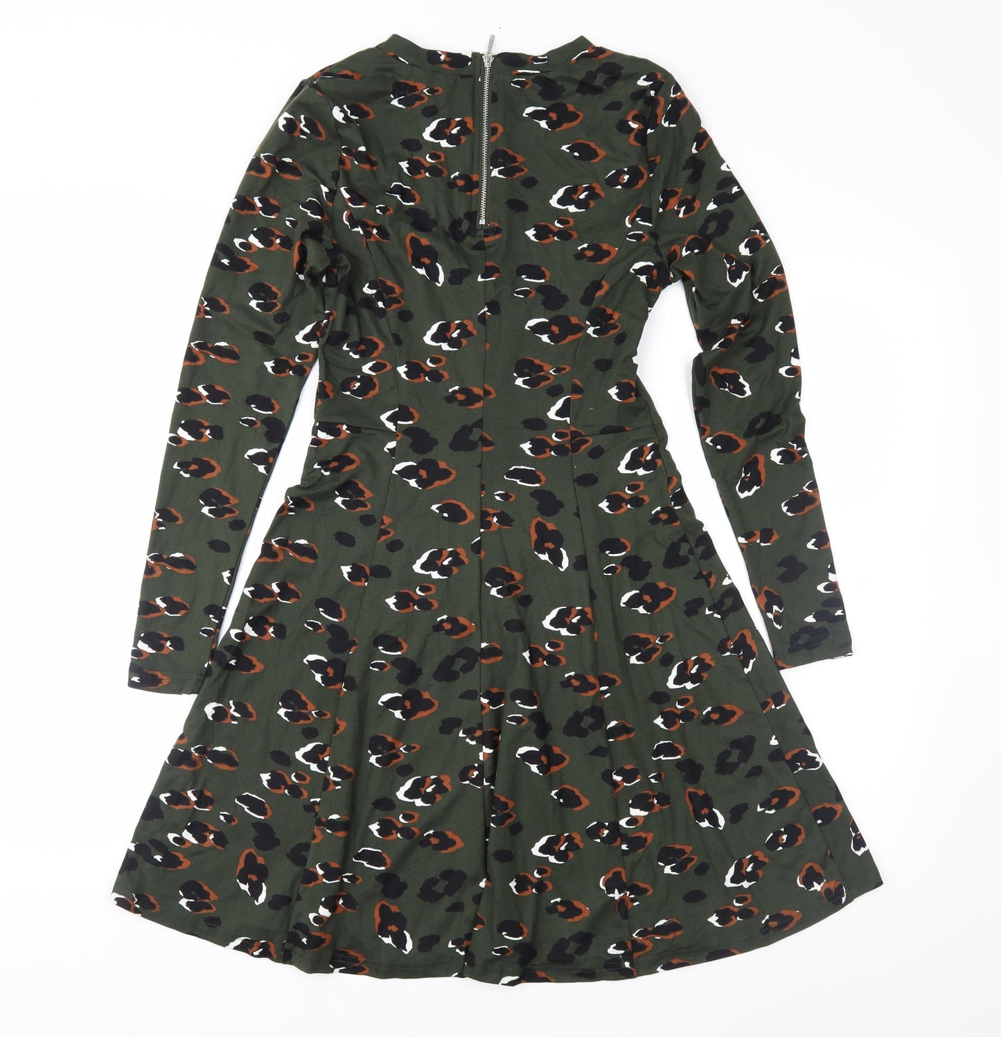 New Look Womens Green Animal Print Jersey Fit & Flare  Size 6