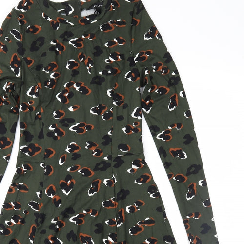 New Look Womens Green Animal Print Jersey Fit & Flare  Size 6