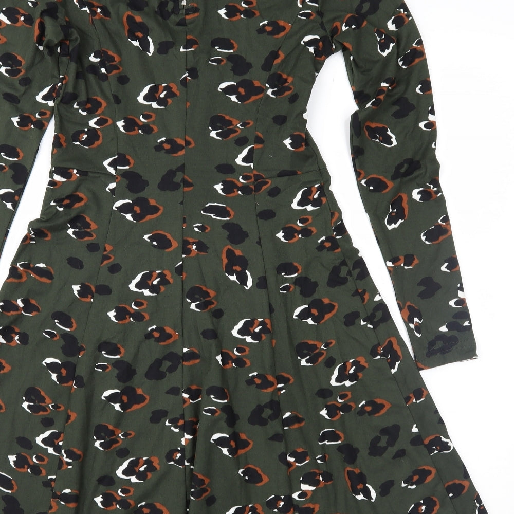 New Look Womens Green Animal Print Jersey Fit & Flare  Size 6